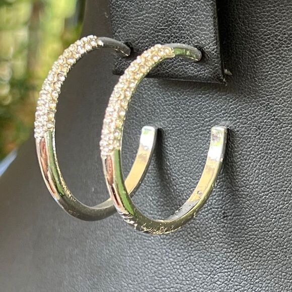 Silver Clear Swarovski Crystals Statement Earrings - Picture 8 of 10